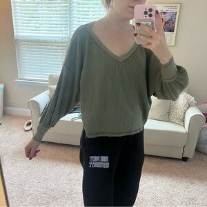 She + Sky Olive Waffle Knit Top